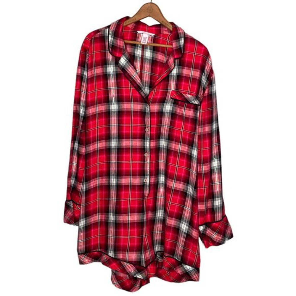 Victoria's Secret XL Red Plaid Check Flannel Long Sleeve Sleep Lounge Romper